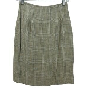 Vintage Pencil Skirt Womens 4 Green Tan Plaid Textured Career Workwear Academia